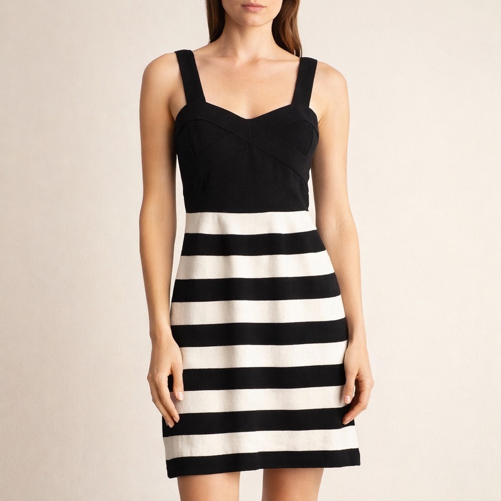 🖤 Trina Turk Black & White Striped Knit Dress – Size Medium (NWT)